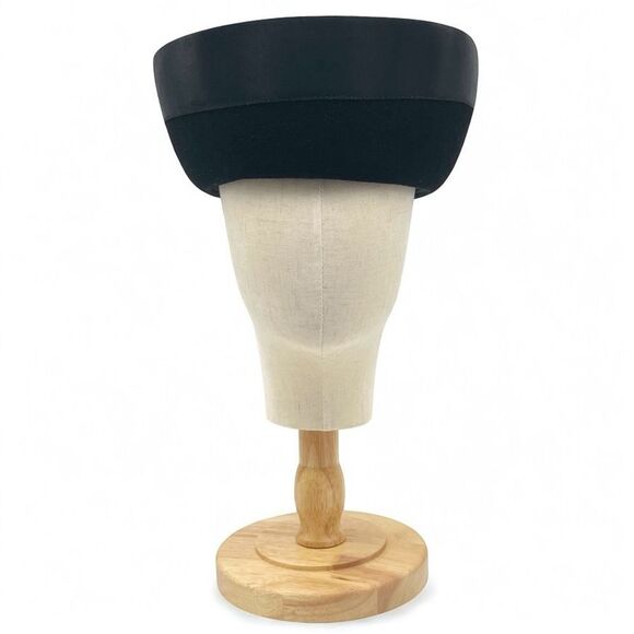 Vintage 1950s Carol Black Velour Breton Hat Wide Satin Band New York Creation